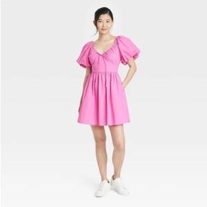A New Day Puff Sleeve Poplin Dress / Pink Mini Dress